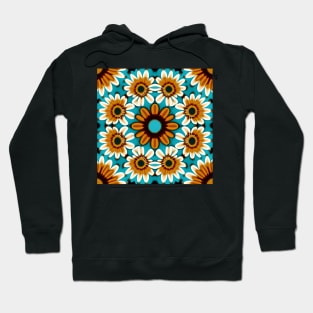 Bohemian Daisy Chain | Aqua with Gold and Brown Daisies Hoodie